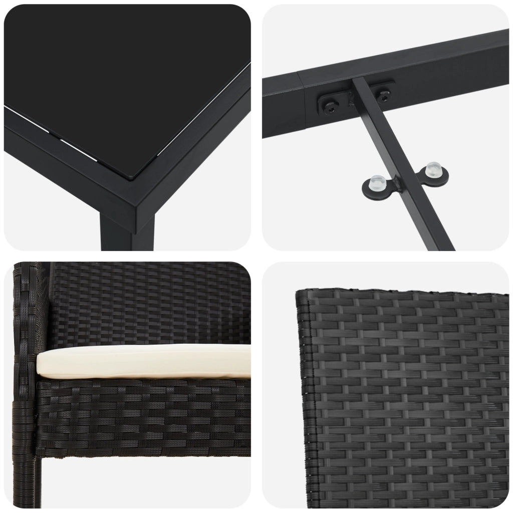 Set da pranzo da giardino in 9 pezzi con cuscini Nero Polyrattan