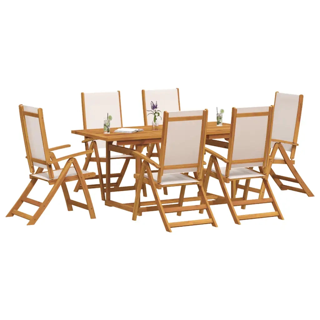 Set Pranzo da Giardino 7pz Legno Massello di Acacia e Textilene