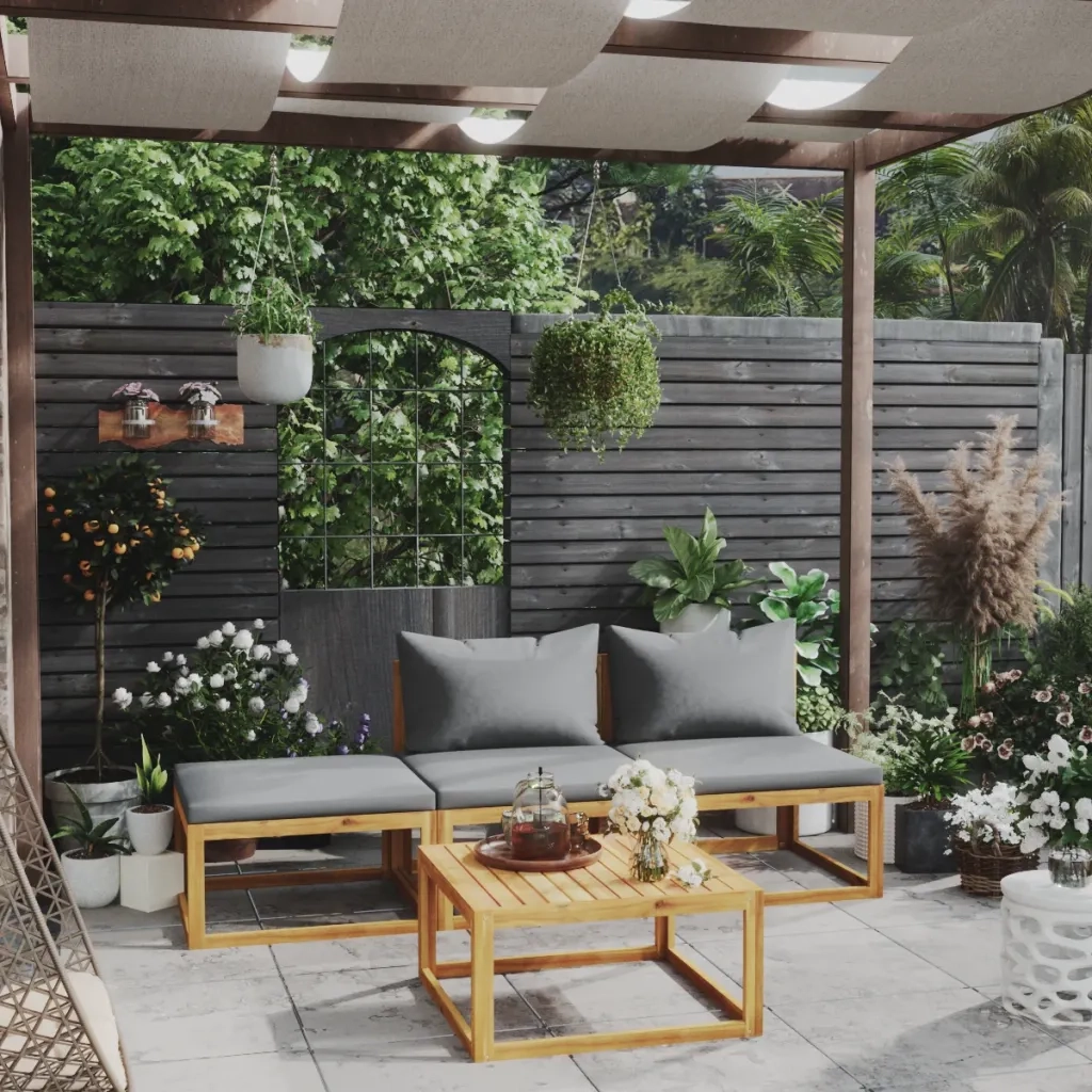 Set Divani da Giardino 4 pz | Set Salotto da Giardino con Cuscini in Massello di Acacia