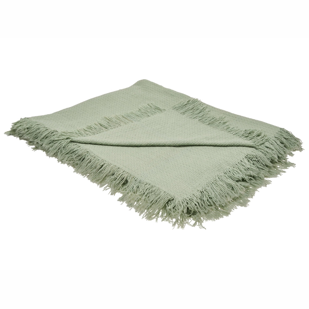 Copriletto verde in tessuto di cotone 220 x 240 cm con frange Coperta decorativa Biancheria da letto design classico Camera da letto