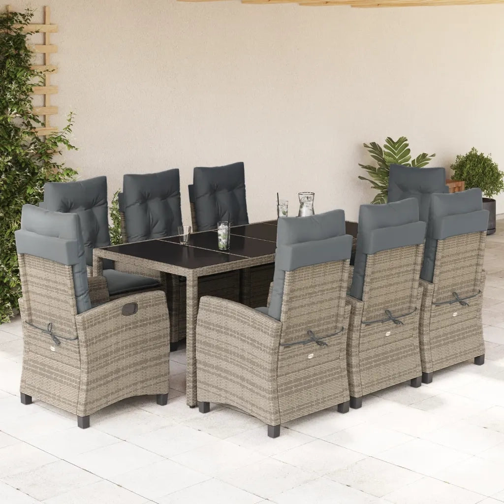 Set da Pranzo da Giardino 9 pz con Cuscini in Polyrattan Grigio 3212652