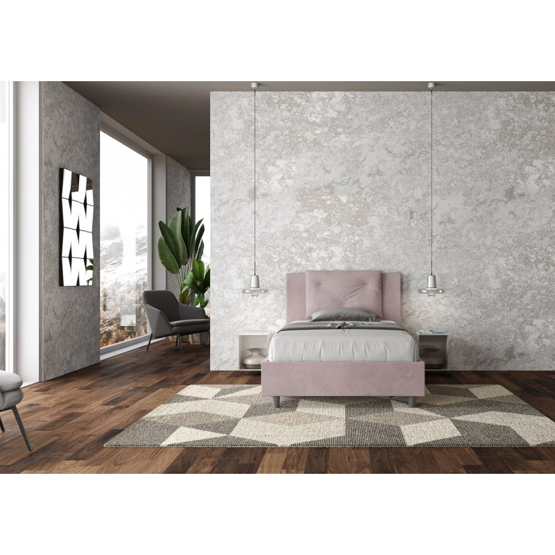 Letto imbottito 1 piazza e mezza 120x190 cm Appia - Contenitore,Glicine,Microfibra
