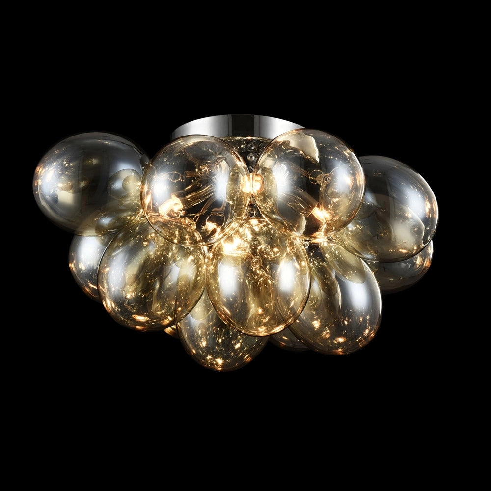 Plafoniera Contemporanea Balbo  Metallo Nichel 4 Luci Diffusori Cognac