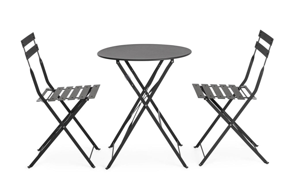Set 3 Pezzi Bistrot da Giardino con Tavolo e 2 Sedie in Acciaio Verniciato Austin Antracite