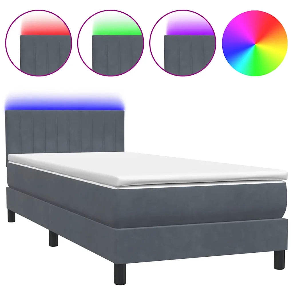 Letto a Molle con Materasso e LED Grigio Scuro 90x220 cm Velluto 3317104