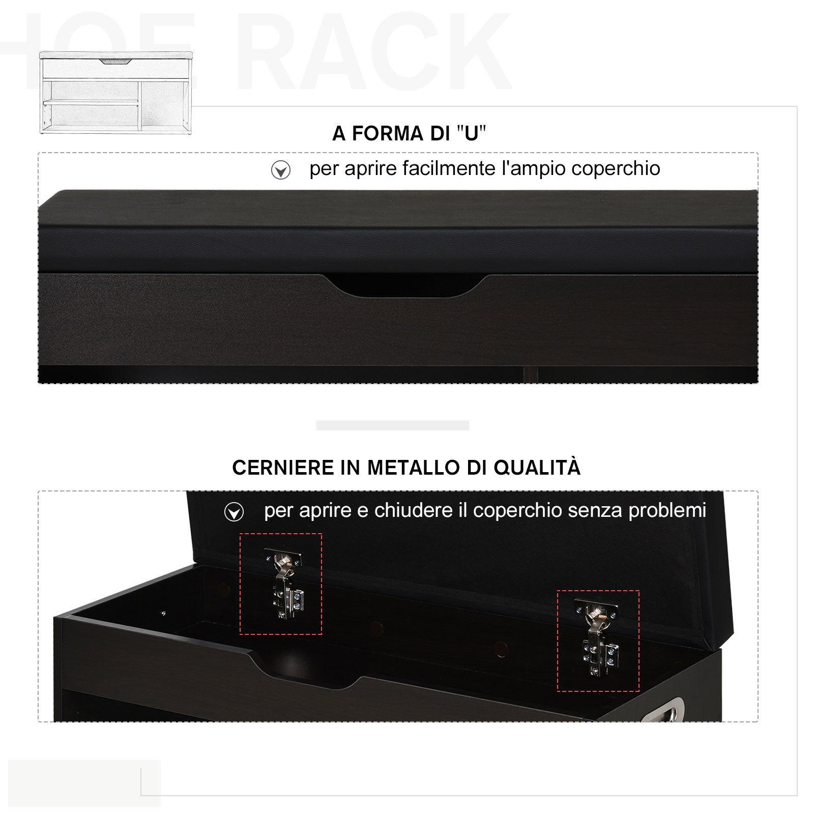 Mobile Scarpiera con Panca Contenitore 80x30x45 cm in Legno Truciolare Noce Scuro