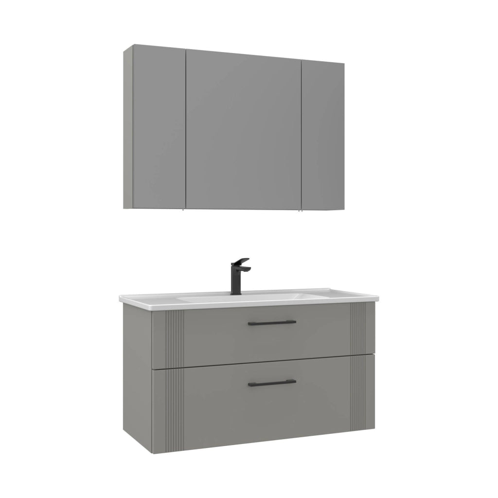Set mobile lavabo con specchio (2 pezzi) "Bari 100 v2" - 100 x 45 x 55 cm - Cashmere opaco