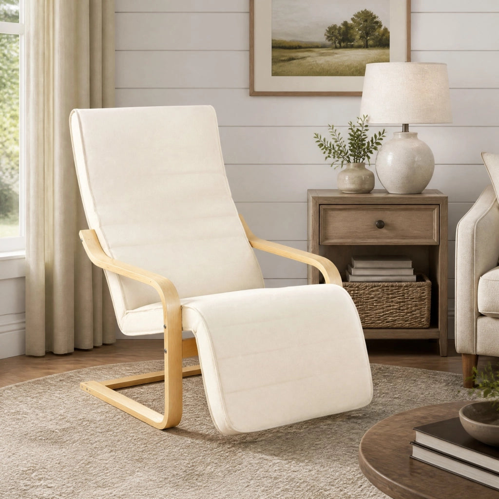 POLTRONA Relax con poggiapiedi regolabile 66,5 x 94 x 100 cm Bianco crema