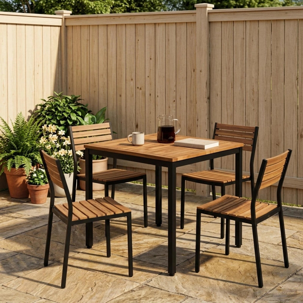 Tavolo da cena da giardino Naturale e Nero 70 x 68,5 x 75 cm 901307