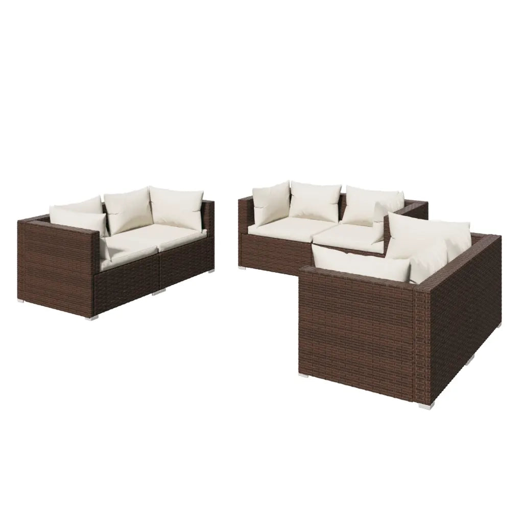Set Divani da Giardino 6 pz con Cuscini in Polyrattan Marrone 3102298