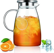 Kruik 1,5 L 51 oz con coperchio rimovibile in vetro - bevande calde e fredde - caraffa vetrata trasparente - facile da pulire - resistente al calore - caraffa in vetro borosilicato per tè, caffè, limonata, succo di mela