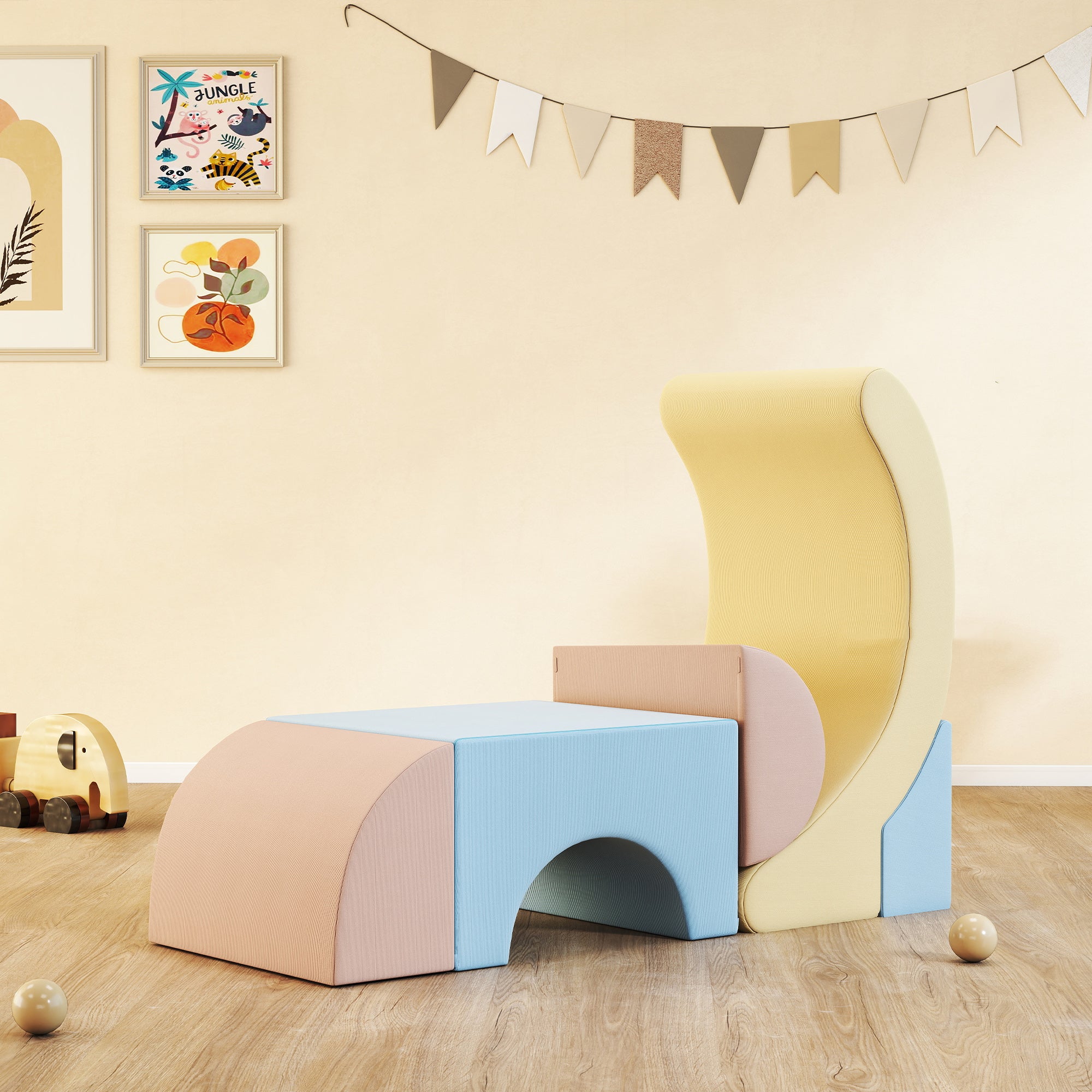 Set 5 Costruzioni Morbide per Bambini Rivestimento in Velluto Sfoderabile e Lavabile Multicolore