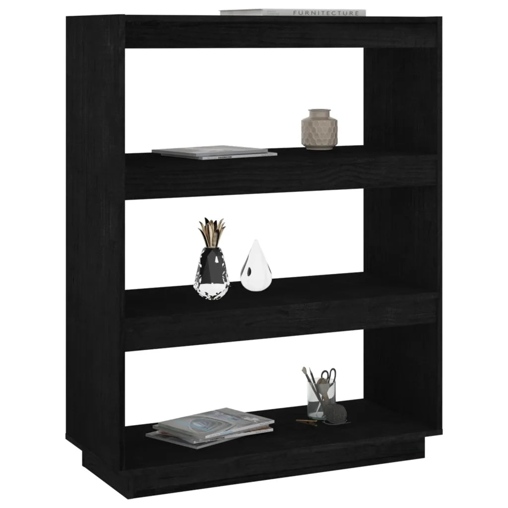 Libreria/Divisorio Nero 80x35x103 cm in Legno Massello di Pino 810888