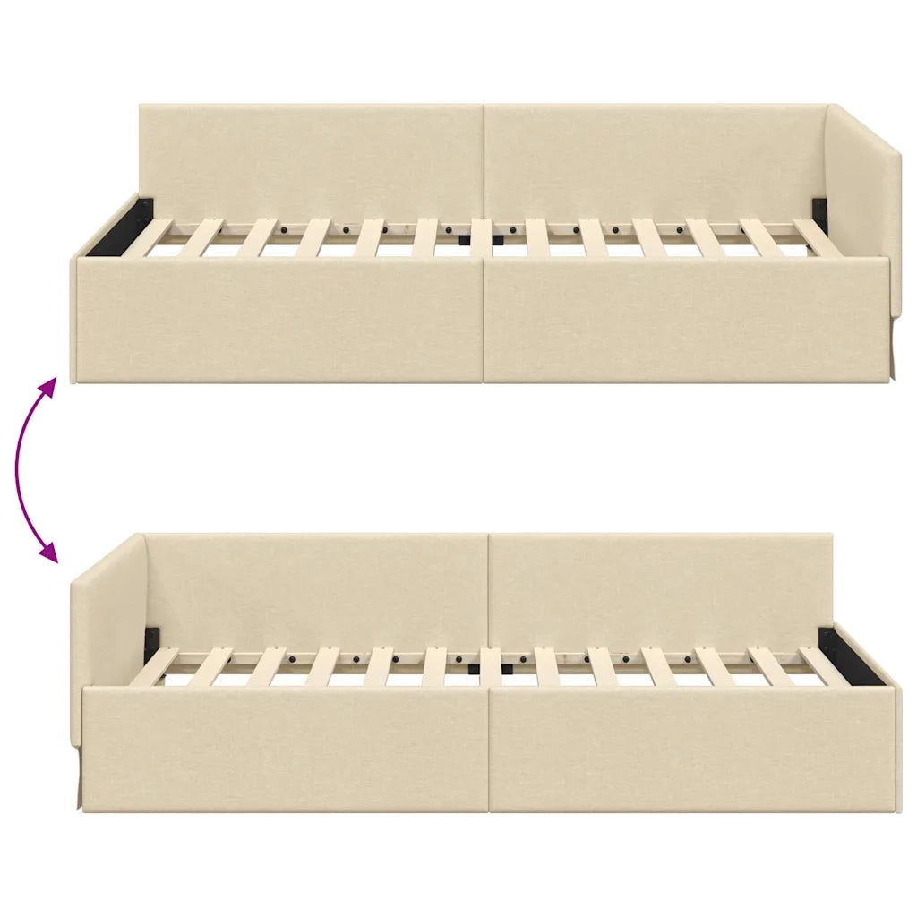 Cornice del letto ad angolo Crema 90 cm x 200 cm Tessuto 42016049
