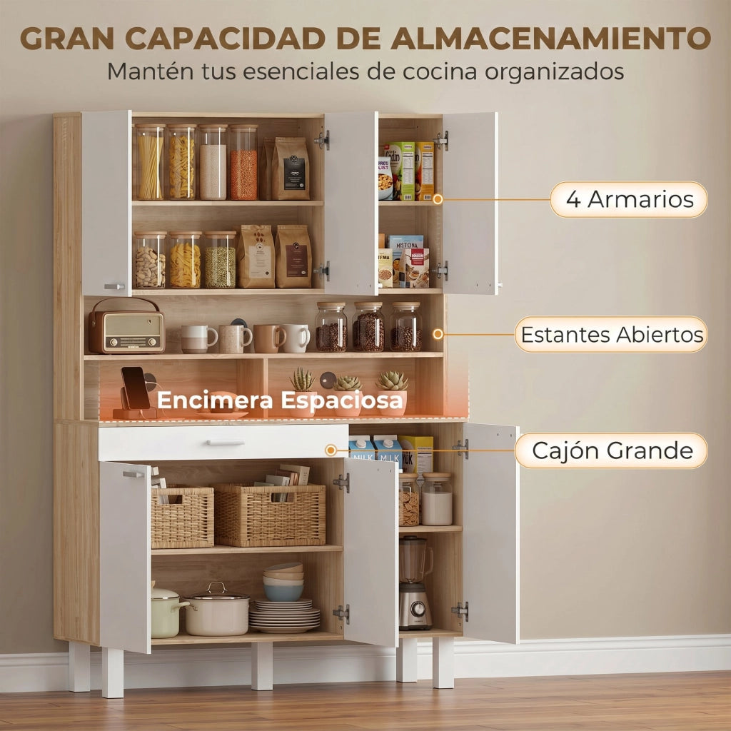 Mobile Cucina Alto con 6 Ante e Cassetto Piano Lavoro per Microonde ¨C Xylo ¨C Bianco 120x40x175 cm