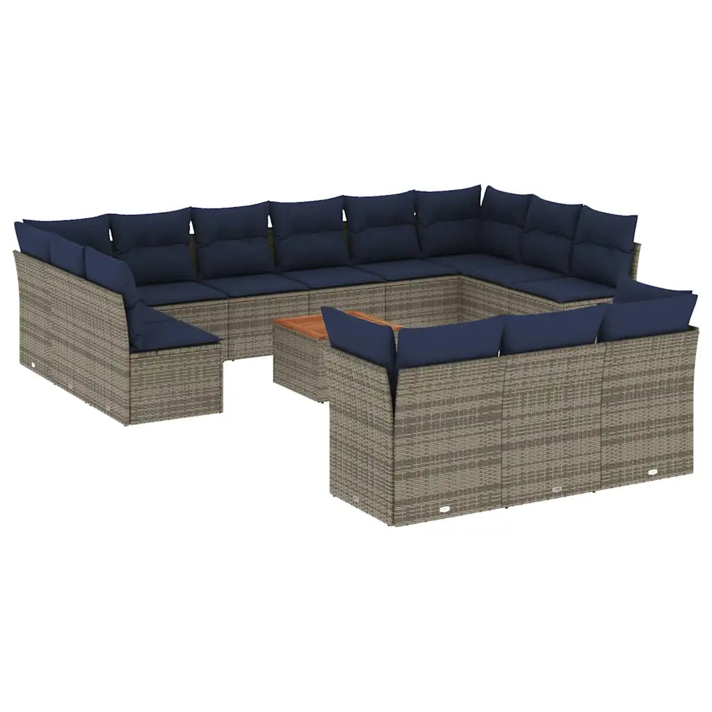Set Divani da Giardino 14pz con Cuscini in Polyrattan Grigio