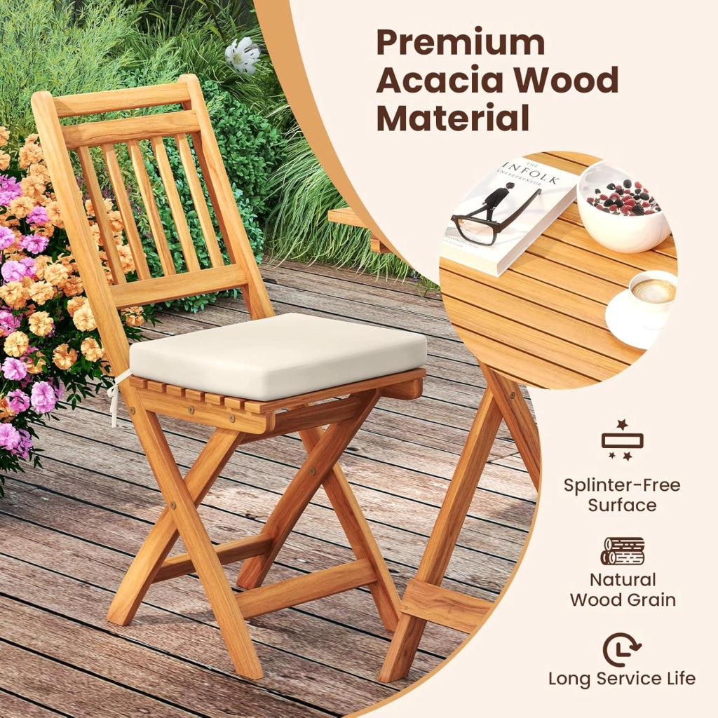 Mobili da balcone piccolo balcone, tavolo da bistrot con 2 sedie, set di mobili da giardino in legno pieghevole, set da balcone per esterni, per 2 persone, set da giardino con cuscino