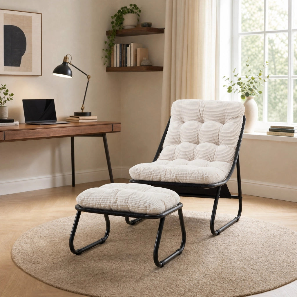 SEDIA Lounge da esterno con pouf 65x78x86 cm acciaio bianco