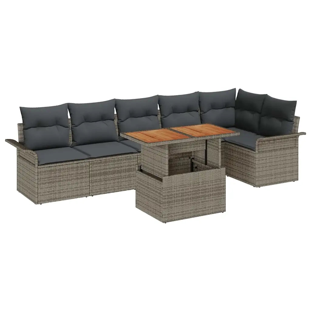 Set Divano da Giardino 7 pcs Grigio Poly Rattan