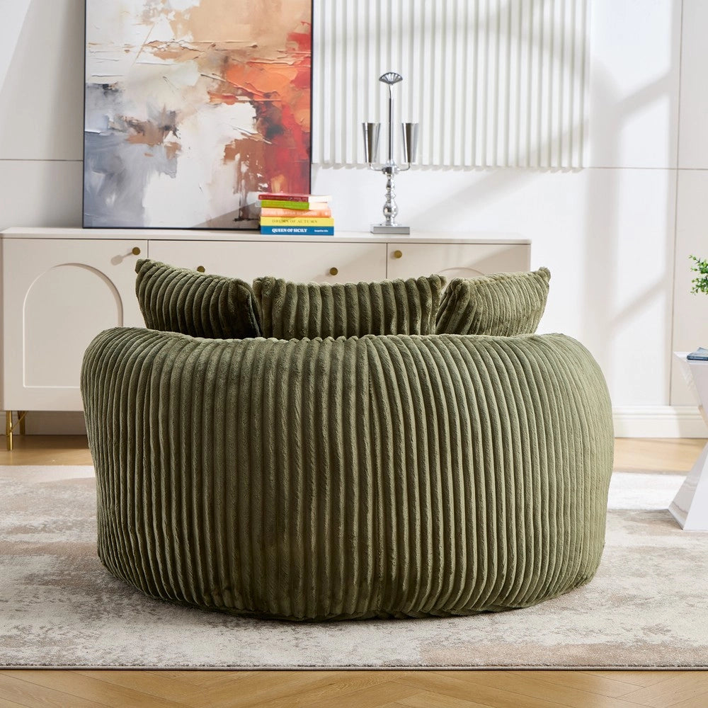 Divano letto senza gambe con pouf ¨C Minimal ¨C tessuto imbottito beige