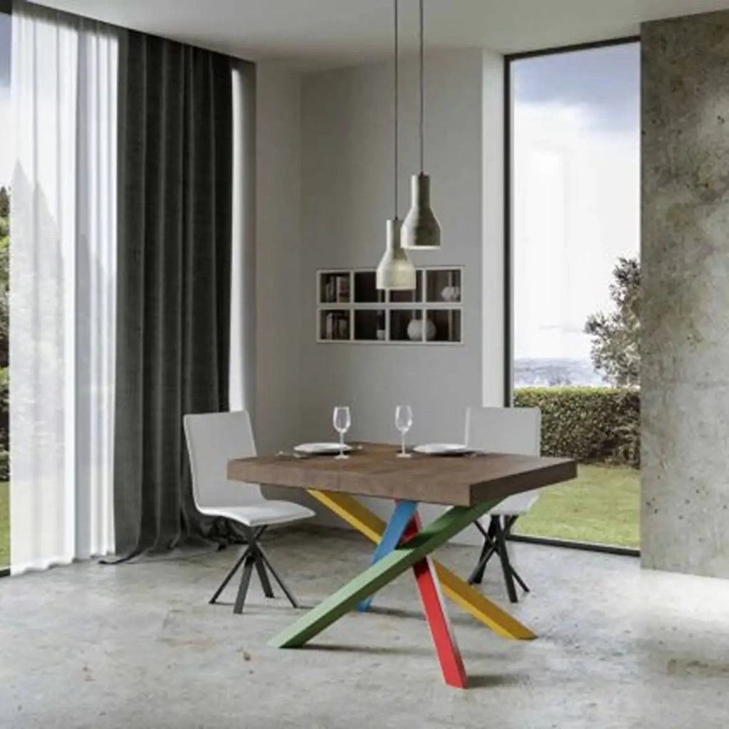 Tavolo allungabile 140/400x90 cm Volantis Premium colore noce gambe multicolore 4/B