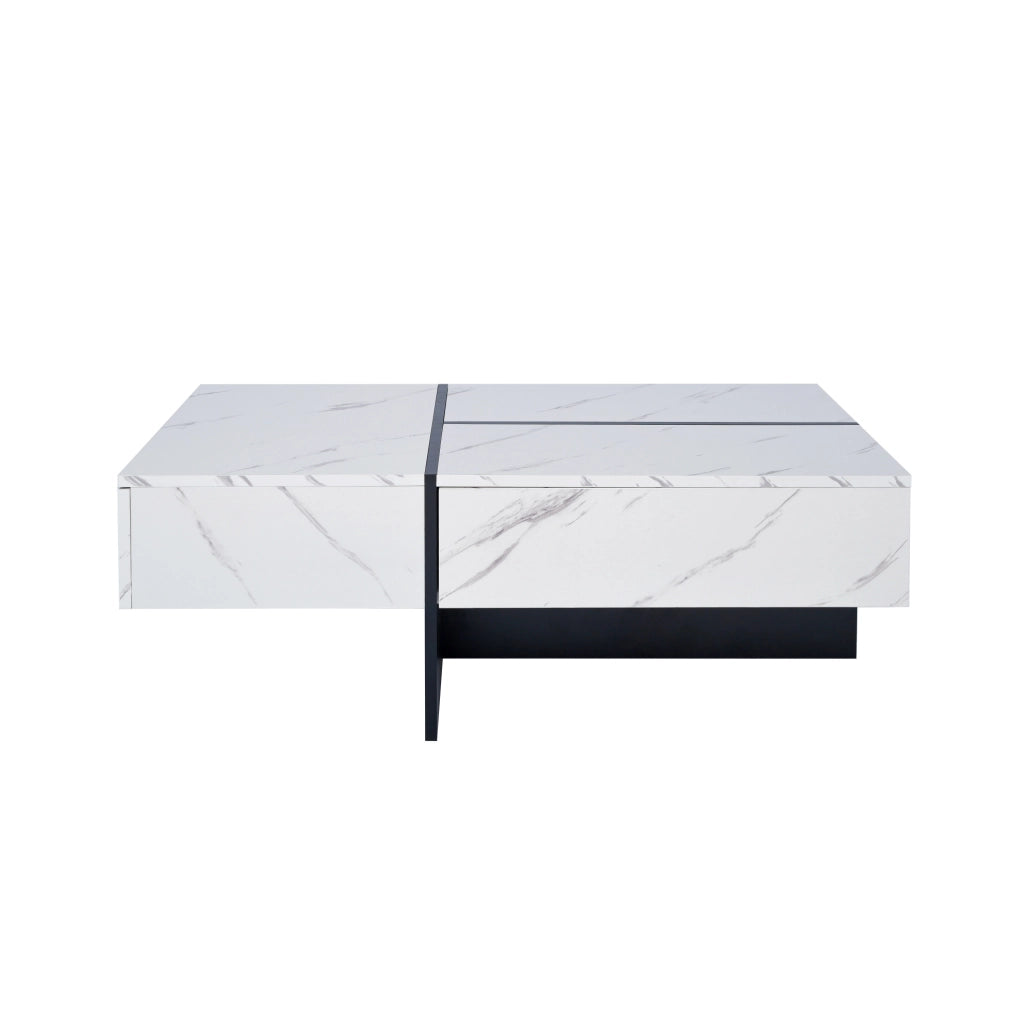 Tavolino da salotto lucido effetto marmo bianco 100 x 50 x 34;5 cm con LED App e 3 cassetti
