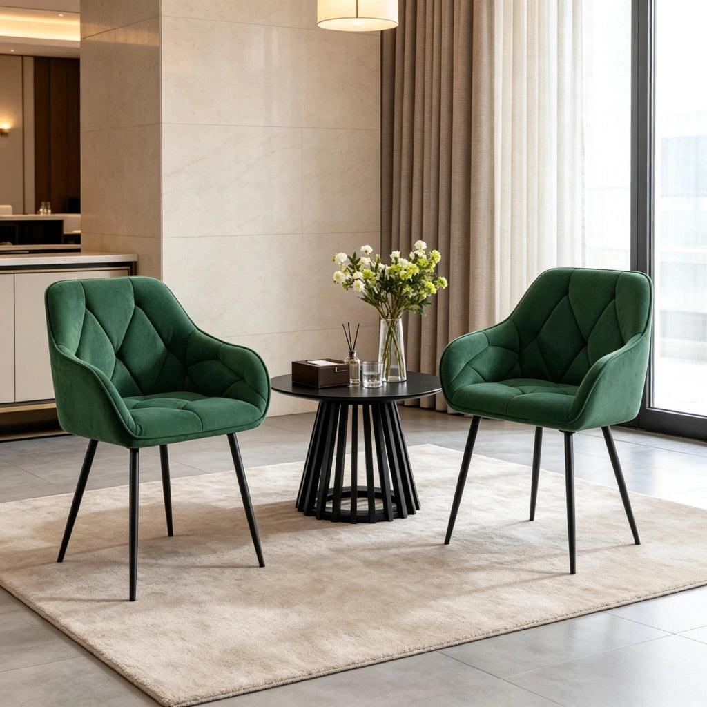 Set 2 sedie da pranzo moderne in velluto verde scuro con schienale ergonomico