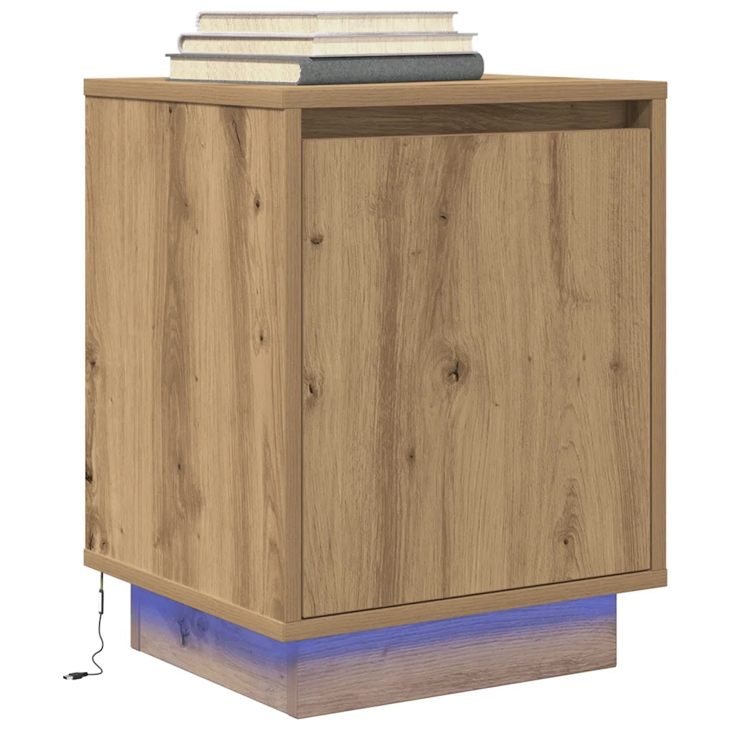 Comodino con Luci LED Rovere Artigianale 38x34x50 cm 861281