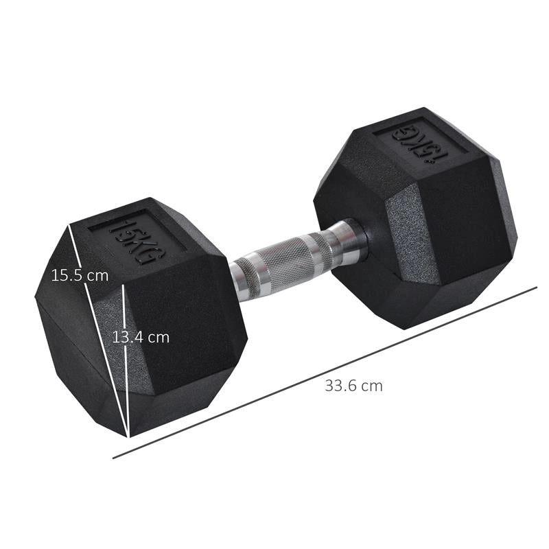 MANUBRIO 15 KG ESAGONALE CON IMPUGNATURA ANTISCIVOLO, IN ACCIAIO E GOMMA, Ø15.5 X 33.6 CM, NERO