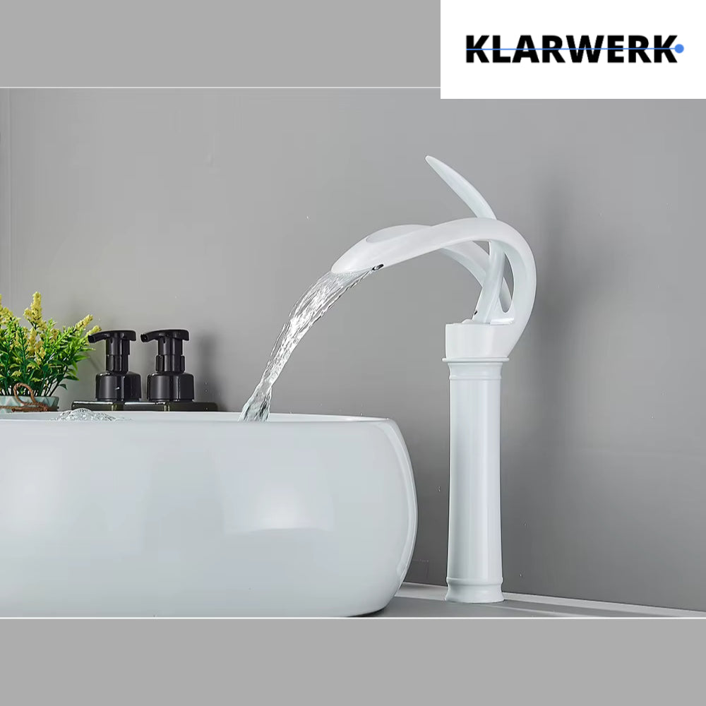 NAVIS | Rubinetto da bagno a cascata di design bianco alto | Elegante  in acciaio inox premium per lavelli alti miscelatore 2 attacchi