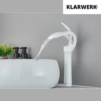NAVIS | Rubinetto da bagno a cascata di design bianco alto | Elegante  in acciaio inox premium per lavelli alti miscelatore 2 attacchi