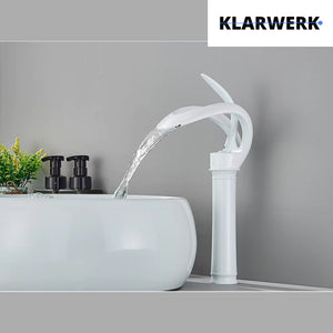 NAVIS | Rubinetto da bagno a cascata di design bianco alto | Elegante  in acciaio inox premium per lavelli alti miscelatore 2 attacchi