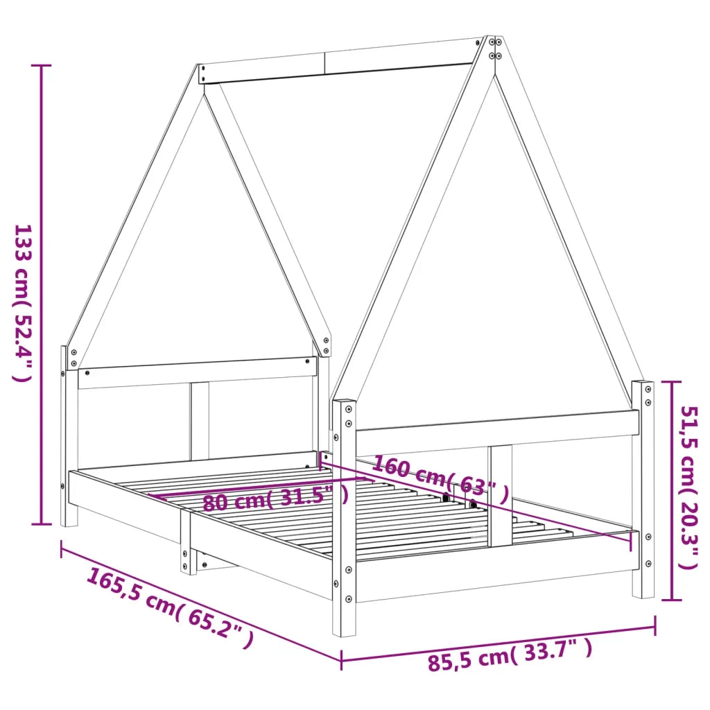 Giroletto per Bambini-Struttura Letto Bambini 80x160 cm in Legno Massello di Pino 103303