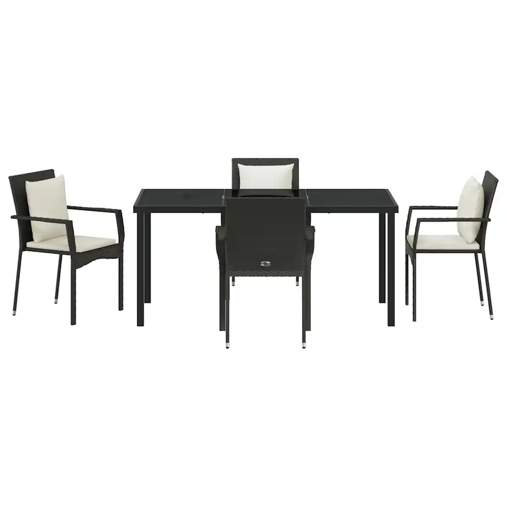 Set da Pranzo per Giardino con cuscino 5 pcs Nero polyrattan