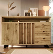 Credenza con 3 cassetti, 2 ante e vano aperto in rovere scuro