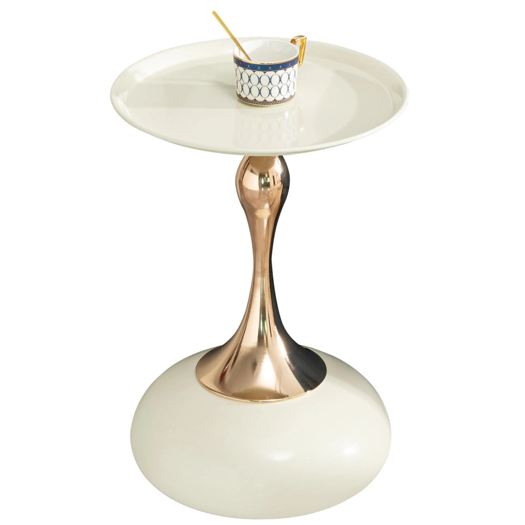 Tavolino da caffè rotondo con base in metallo - per soggiorno - 44×41×20 cm - bianco