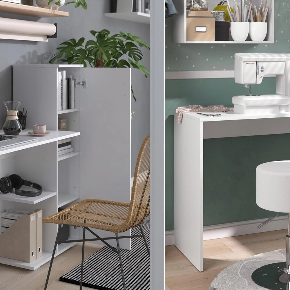 Scrivania per computer Ritz, Bianco, 141.2 x 45.2 cm, per l’utilizzo come scrivania con modulo scaffale laterale