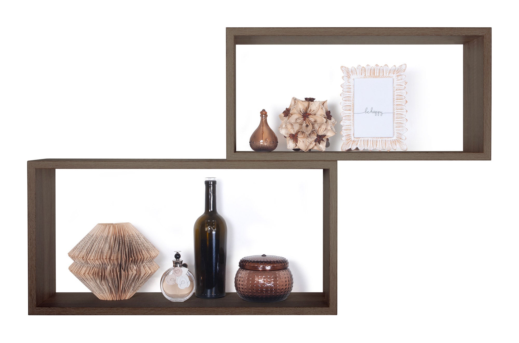 Set 2 Mensole Cubo da Parete Rettangolare in Fibra di Legno Bislungo Noce