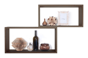 Set 2 Mensole Cubo da Parete Rettangolare in Fibra di Legno Bislungo Noce