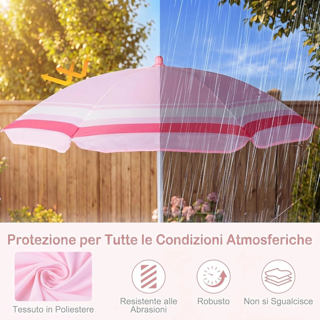 Set Tavolo e Sedie da Giardino per Bambini con Ombrellone (Rosso) | Set da Esterno per Bambini 4 Pezzi con Tavolino Rotondo, 2 Sedie Pieghevoli e Ombrellone Regolabile in Altezza per Campeggio