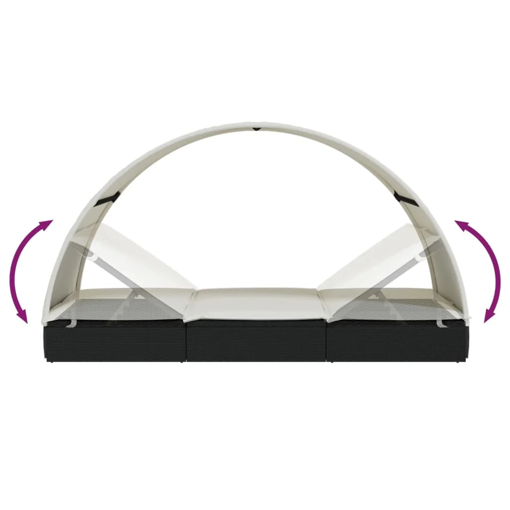 Lettino prendisole/sdraio per 2 persone con tettuccio rotondo 211 x 112 x 140 cm nero 02_0012193