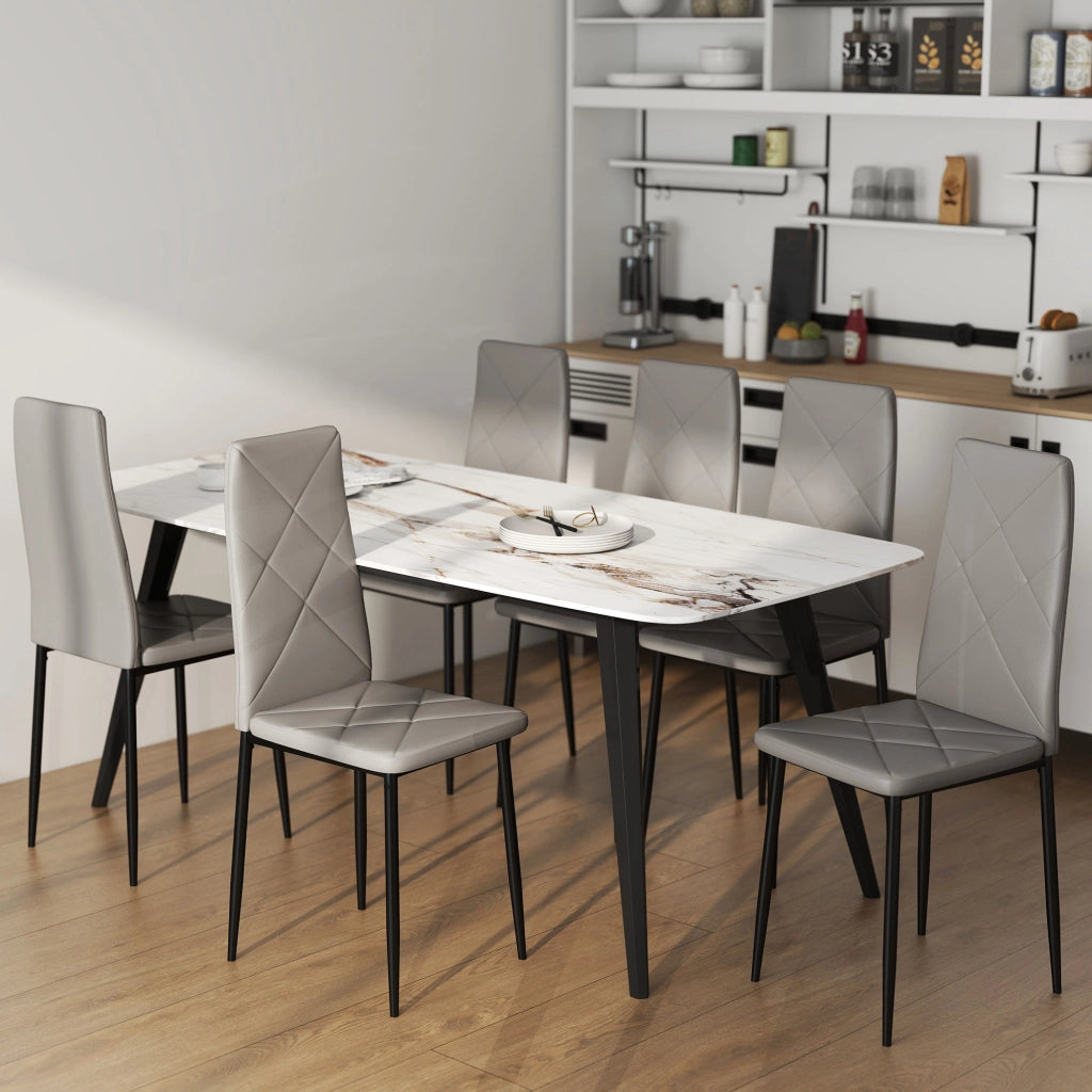Set 6 Sedie da Pranzo ¨C Xylo ¨C Schienale Alto Finta Pelle Acciaio Grigio 41x50x97cm