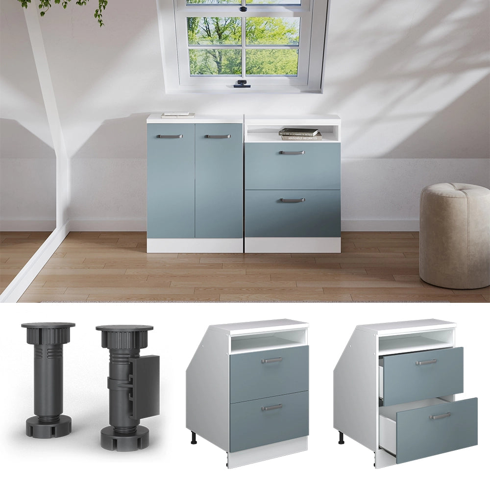 Mobile sottotetto Rion Grigio-blu/Bianco 60 x 83.8 cm con 2 cassetti, carcassa 60 cm profondità Vicco