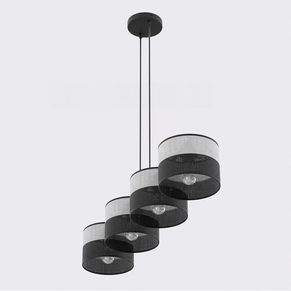 Lampada a sospensione Karbon in acciaio nero e tessuto