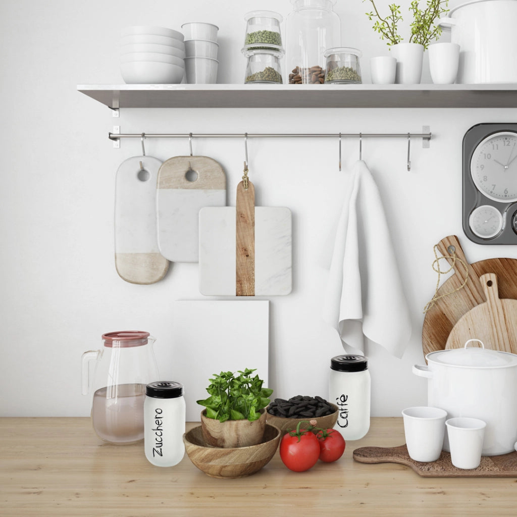 MAURY'S SET BARATTOLI IN VETRO OPACO ZUCCHERO E CAFFÈ DA 1000CC COPERCHIO NERO