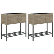 2 pz Fioriere | Cassetta per fiori | Vaso Giardino con Ripiani Grigie 70x28x70cm Polyrattan