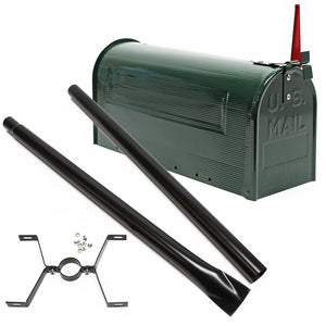 Cassetta postale americana con palo di supporto, in acciaio zincato, verde, montaggio a terra