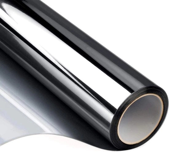 Foglia di protezione per finestre unidirezionale - Privacy durante il giorno - Foglia per finestre statica non adesiva - Nero argento - Per uso domestico e ufficio - Resistente al calore - Anti UV - 445 x 200 cm