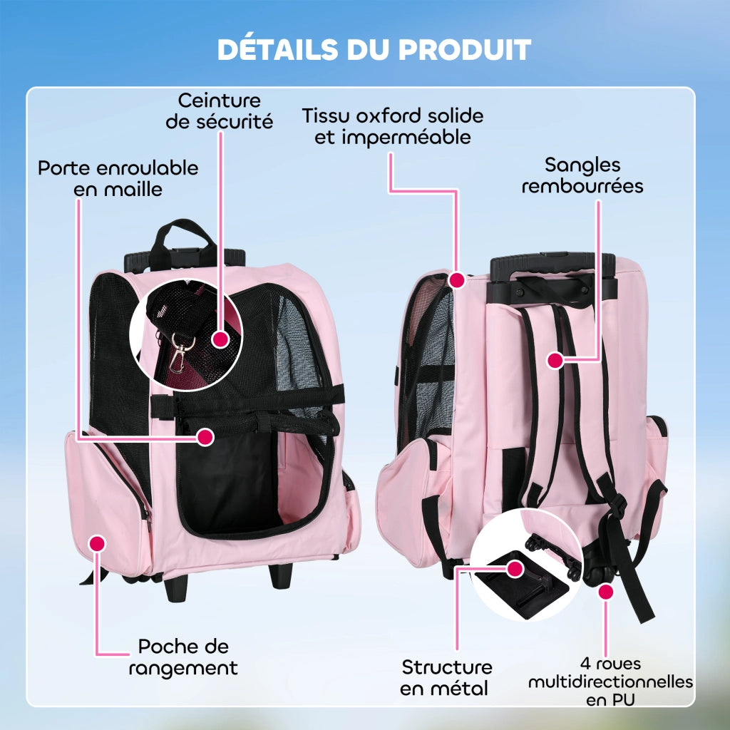 Carrello Trasporto per Cani 2 in 1 ¨C Zephmum ¨C Rosa 42x25x55 cm