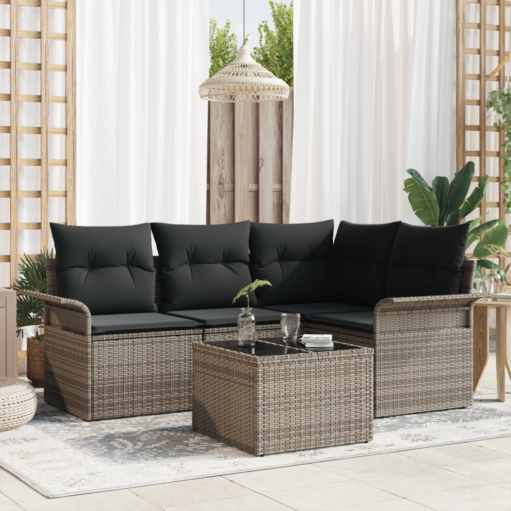 Set di Sofa da Giardino 4 Pezzi con Cuscini Rattan Polyrattan Nero